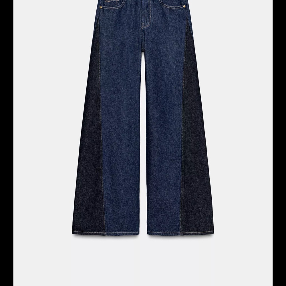 Zara Dark Blue Two Tones combined Wide LEG Jeans - NWT-